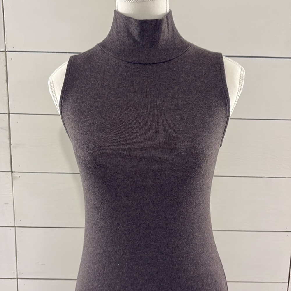 TNA Grey Sheath Midi Dress Mock Neck Sleeveless